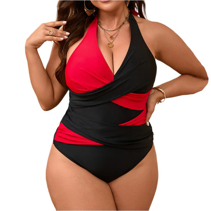 Sizes to 5XL  One-Piece Women's Swimsuit Color-Blocked for slimming effect Tummy Control One Piece Suit