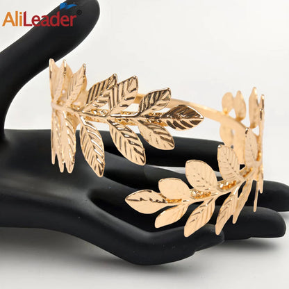 Greek Goddess Headband & Arm Bands Set For Women Laurel Wreath Crown Golden Leaf Headband For Roman Greek Accessories Cosplay