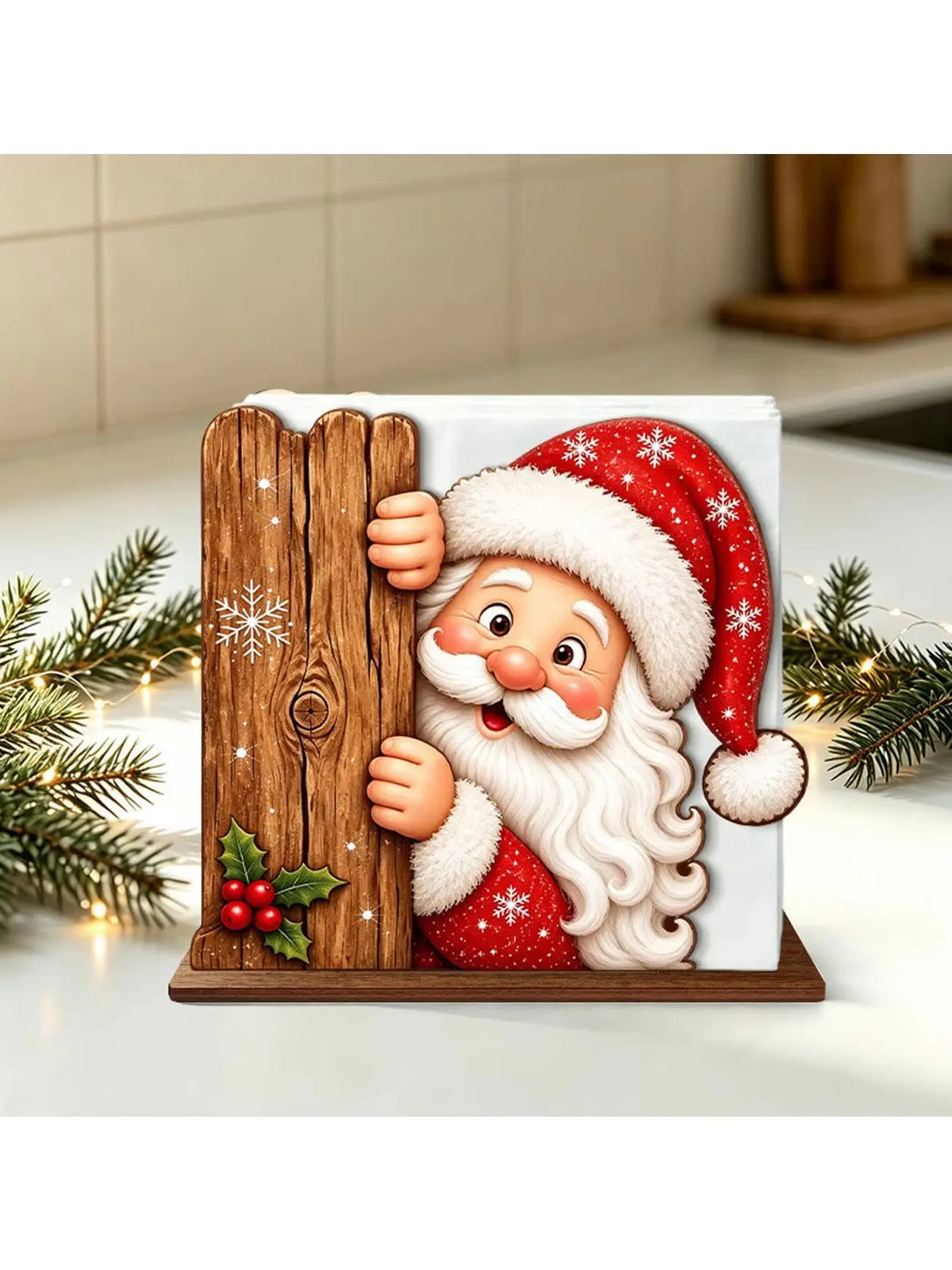 Adorable Wooden Santa Napkin Holder, Christmas Table Decor