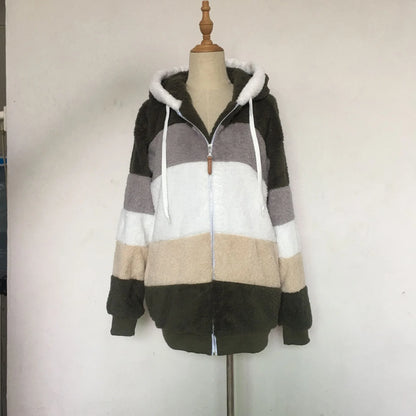 Oversized Warm Plush Jacket with Pockets, Hood, and Zipper Front, Loose, Cozy Fit. comes in 10 Colors