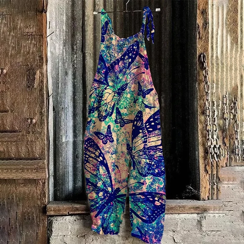 Boho Overalls in several different designs, Tie Straps, Loose Fit, Rolled bottoms