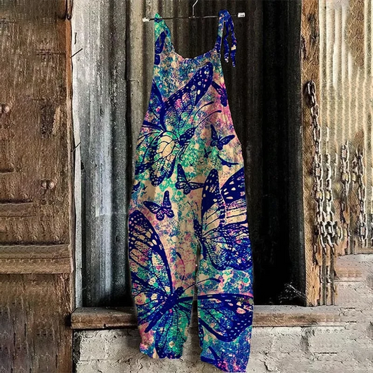 Boho Overalls in several different designs, Tie Straps, Loose Fit, Rolled bottoms