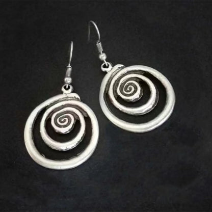 Ethnic Silver Color Metal Spiral Earrings