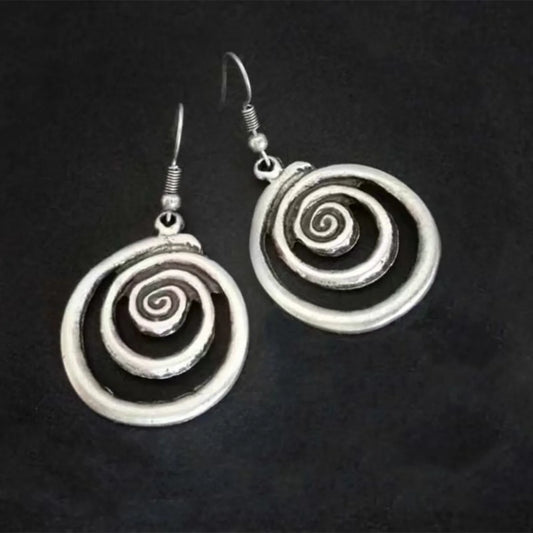 Ethnic Silver Color Metal Spiral Earrings
