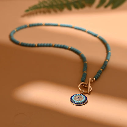 4mm Colorful Stone Choker Necklace Round Charm Pendant with interesting Clasp