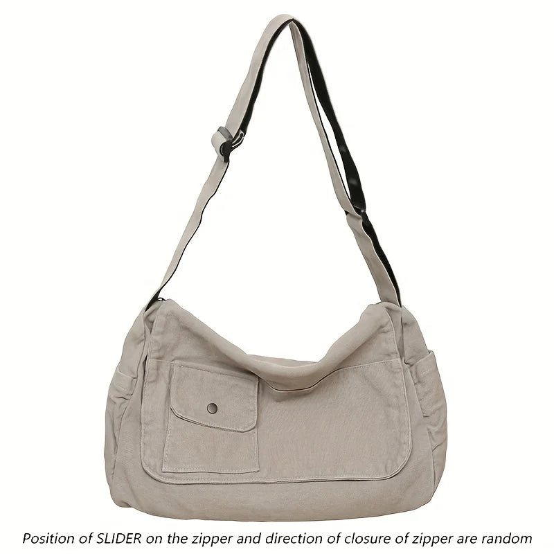 Casual Canvas Messenger Bag Versatile, Large Capacity Shoulder Bag, Adjustable Crossbody