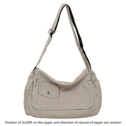 Casual Canvas Messenger Bag Versatile, Large Capacity Shoulder Bag, Adjustable Crossbody