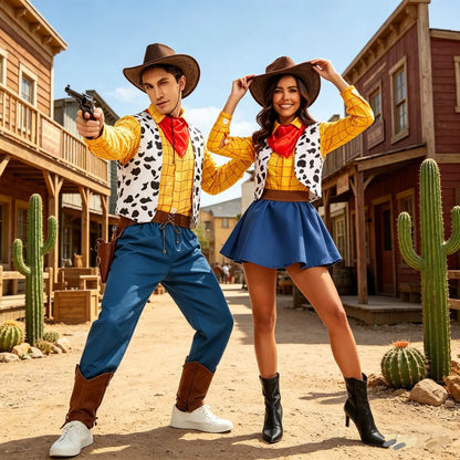 Halloween Woody Costume Matching Couple Cosplay Woody the Sheriff and Girl Friend