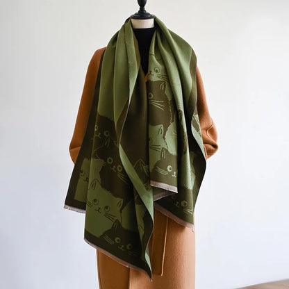 Cute Cat Ladies' Jacquard Pashmina Cashmere Scarf Thick Warm