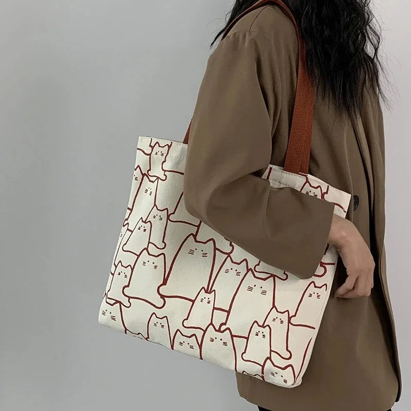 Cute Cat Tote Bag with zipper closure
