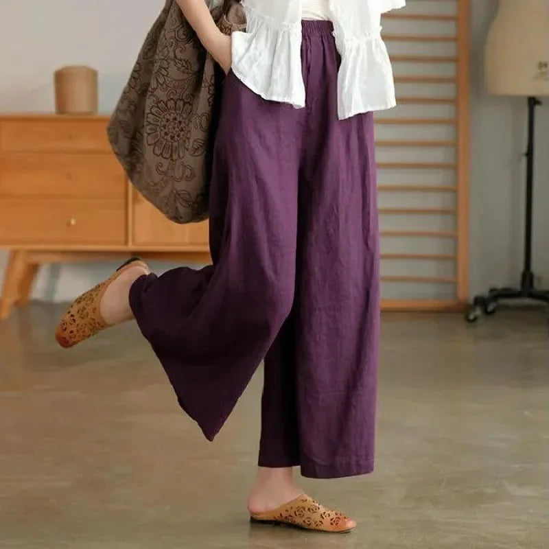 Wide Leg Ankle-length Pants, Casual, Loose Straight Leg, Breathable, High Waist,