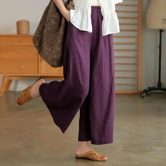 Wide Leg Ankle-length Pants, Casual, Loose Straight Leg, Breathable, High Waist,