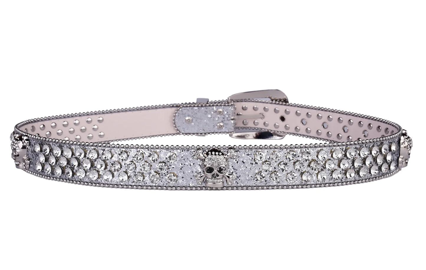 Rhinestone Skull Belt with Studded PU Leather Country or Punk Belt. Also in Silver and Pink PU Leather