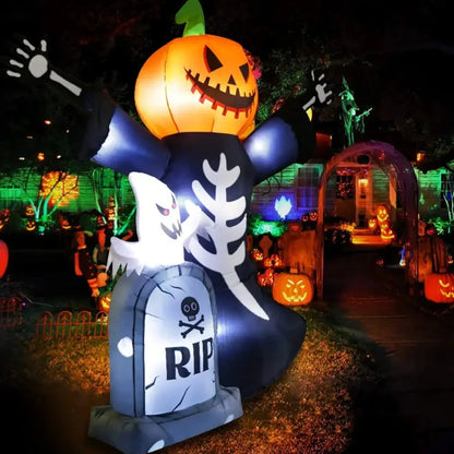 6.5 Feet Halloween Inflatable Pumpkin Ghost Tombstone, Decorations with Built-in LED Lights and Inflatable fan