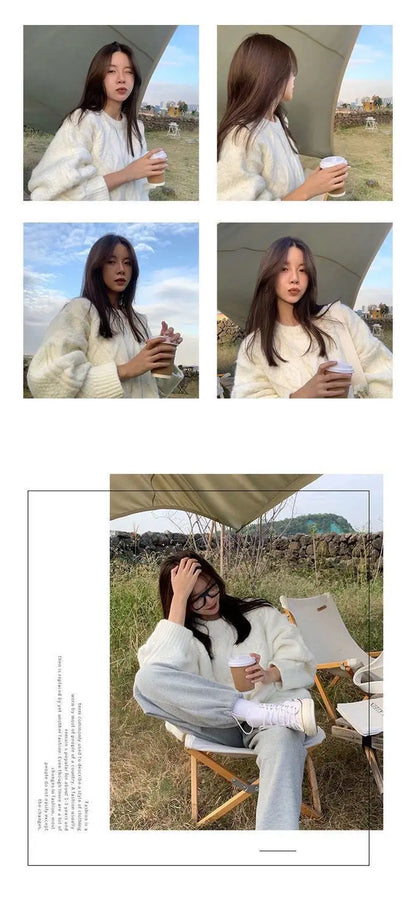 Thick Warm Cable Knit Oversized Pullover Sweater, 2 Colors