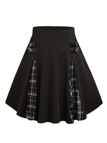 Sizes to 5XL Gothic mini skirt, high-waist, Plaid Insets, Plaid InsetsA-line