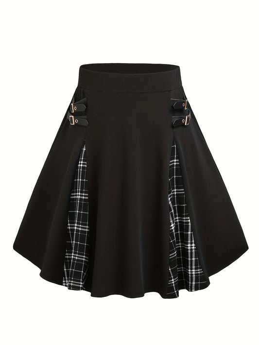 Sizes to 5XL Gothic mini skirt, high-waist, Plaid Insets, Plaid InsetsA-line