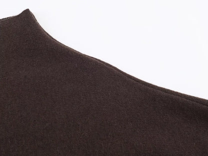 Chic Faux Fur Edged Cape High Collar Casual Loose Knitted
