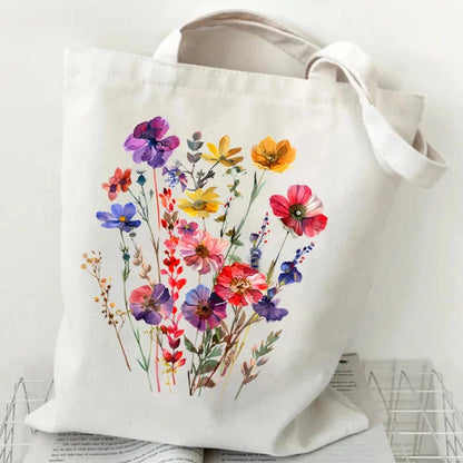 Artistic Watercolor Floral Pattern Canvas Shoulder Tote Bag . PERFECT TO USE AS A GIFT BAG INSTEAD OF PAPER