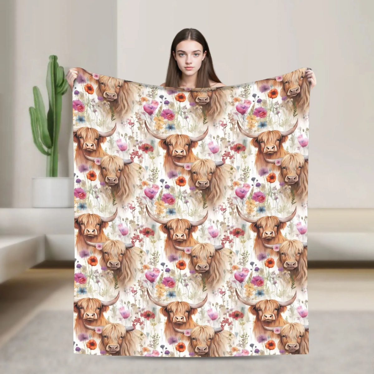 Christmas Highland Cow Fleece Blanket t for Home 150*125cm Piece. 25 Different Prints
