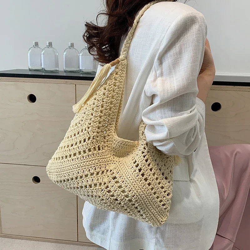 Boho Crochet Shoulder Bag with Tassels