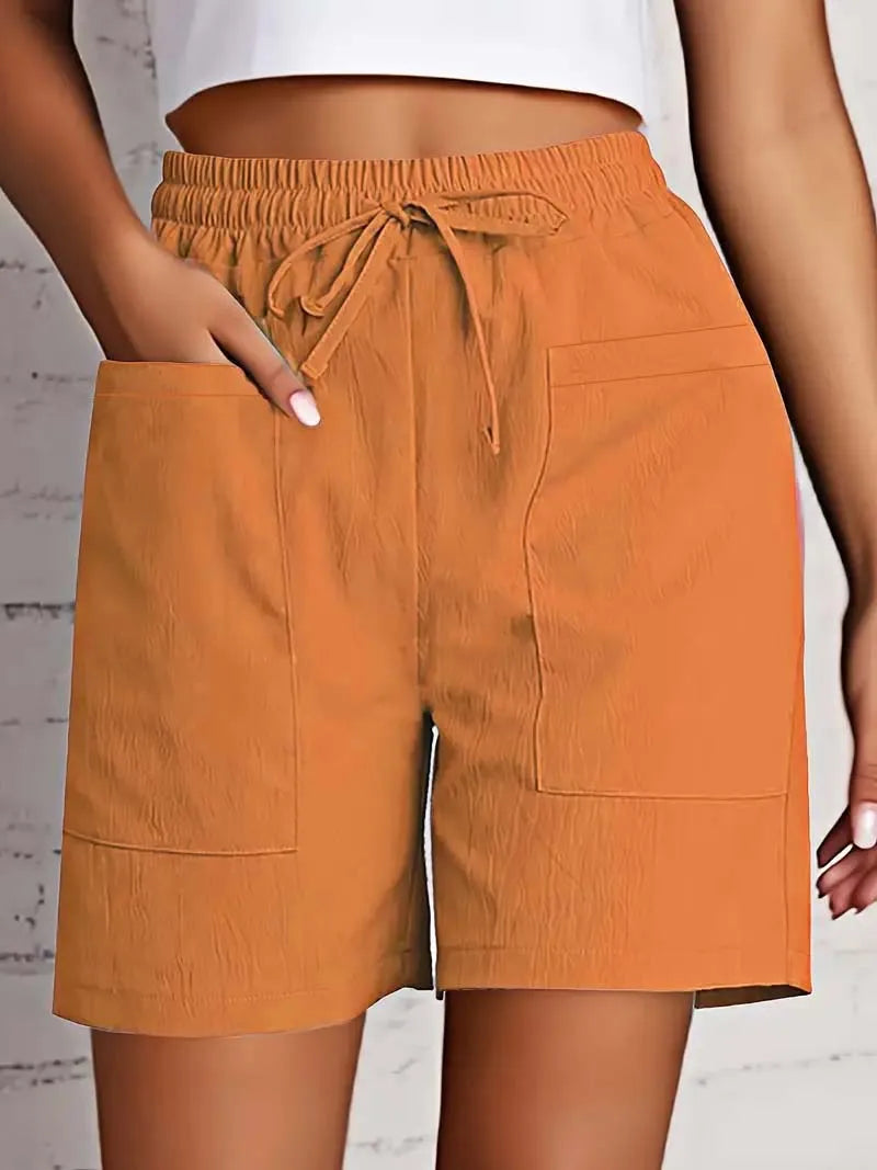 Women's Bermuda High Waist 4 Inch Shorts Loose Fit Elastic Waist and Drawstring, Casual Shorts with Pockets,