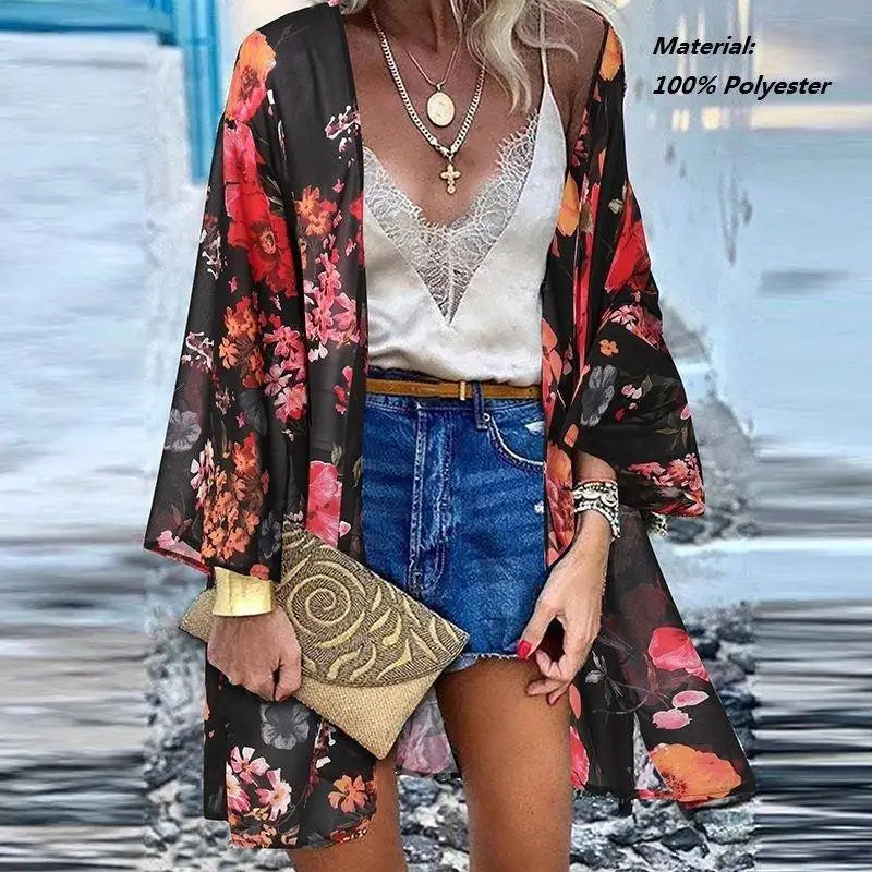 Women's Boho Blouse Cardigan Top, Casual Cover-Up in 12 designs