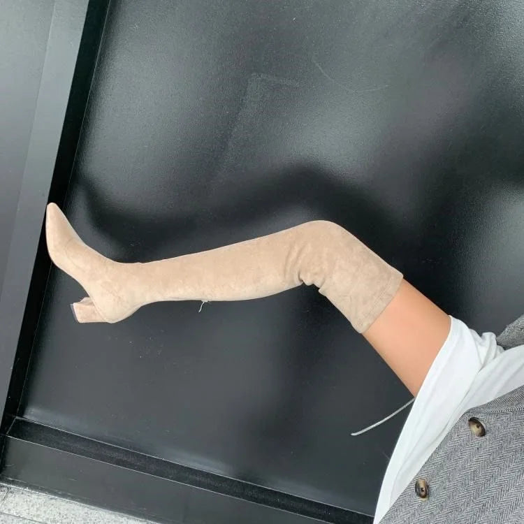 Sexy High Boots Over The Knee, Warm Boots, Suede Back Zipper, Square Heel