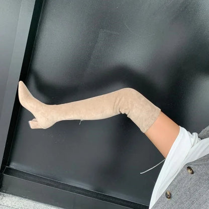Sexy High Boots Over The Knee, Warm Boots, Suede Back Zipper, Square Heel