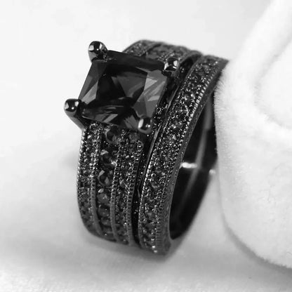 Gothic Red Rhinestone Ring Set Celtic Dragon