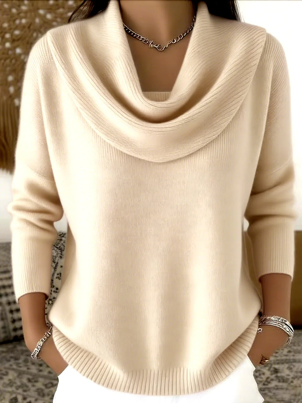 Sizes to 3XL Draped Cowl Neck Pullover Sweater, 24 Colors
