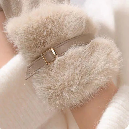 Warm Gloves Fleece Lined Windproof Cold-Resistant Touchscreen Compatible with Plush Decoration