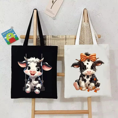 Adorable Highland Cow Print Canvas Large Capacity Tote Bag