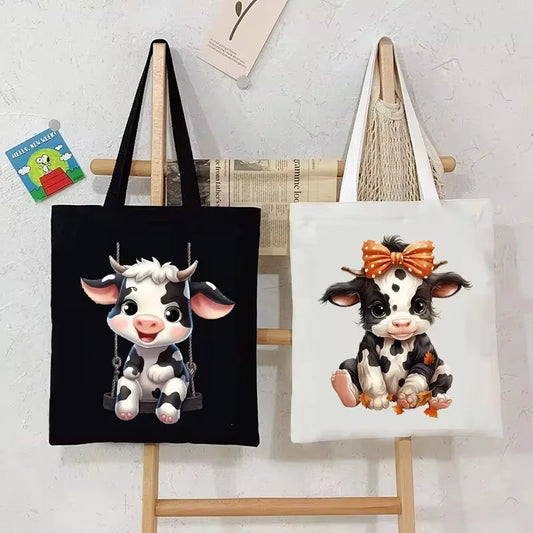 Adorable Highland Cow Print Canvas Large Capacity Tote Bag
