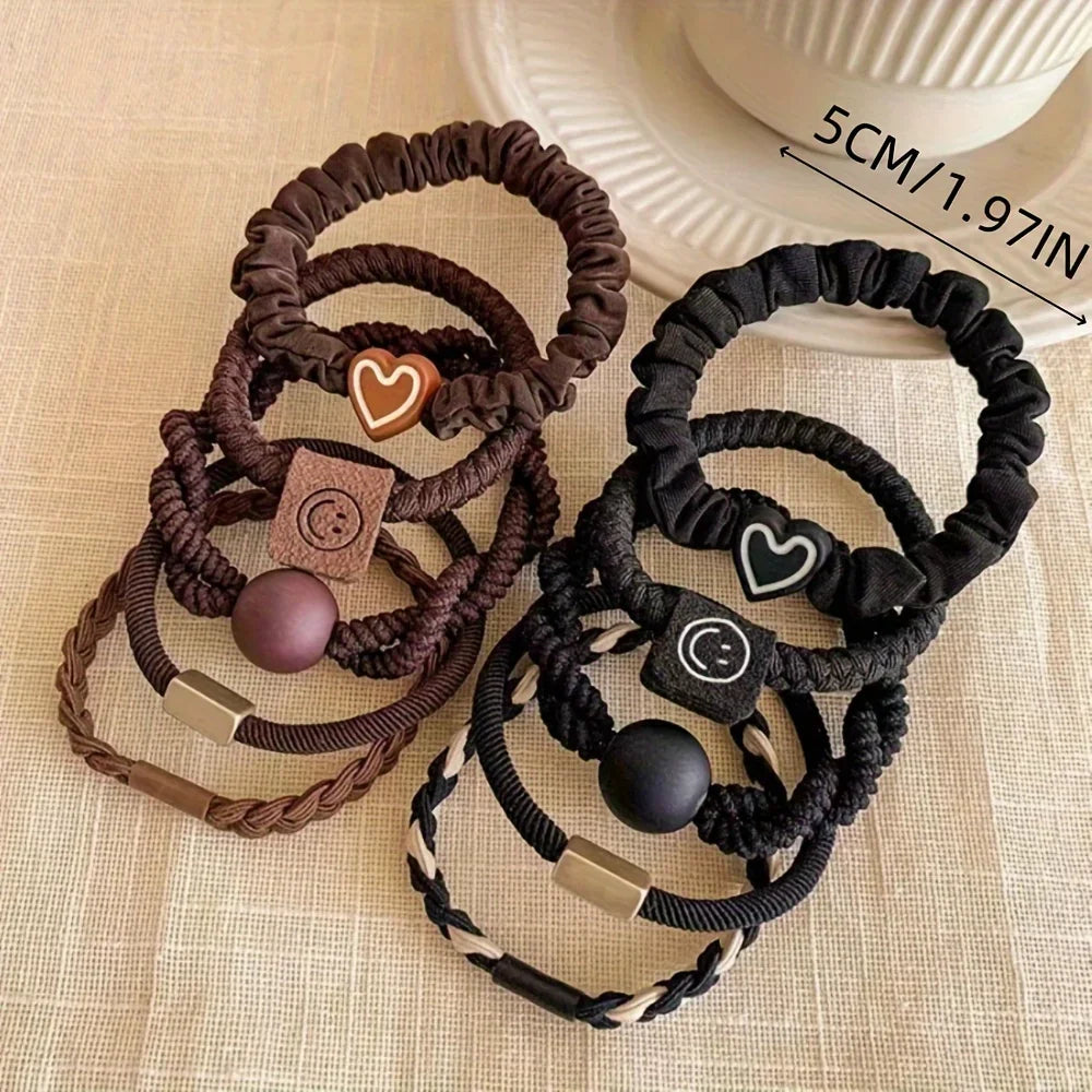Boho Chic Women's Hair Ties Set - Cute Heart Charm & Bead Elastic Headbands for All Hair Types
