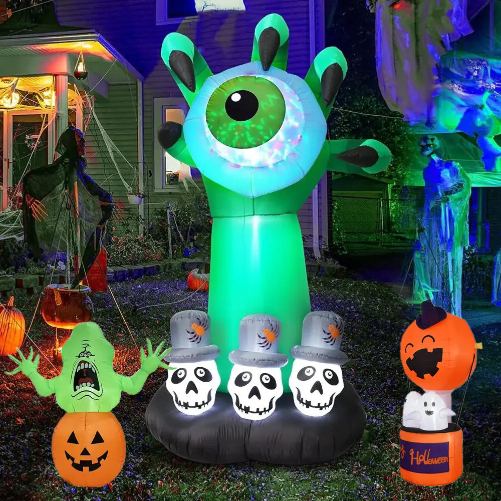 6.5 Feet Halloween Inflatable Pumpkin Ghost Tombstone, Decorations with Built-in LED Lights and Inflatable fan