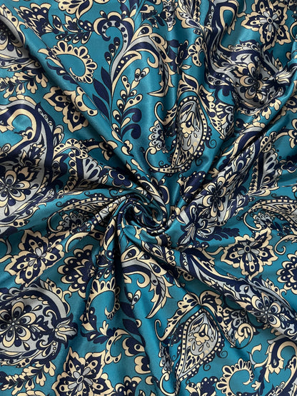Sizes 1-5XL  Sleeveless Paisley Print Dress, Teal Blue Bohemian Style, Casual Daily Wear