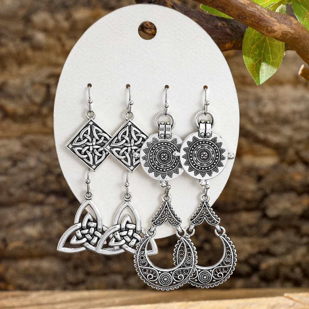 Vintage Ethnic Style Bohemian Antique Silver Geometric Earrings