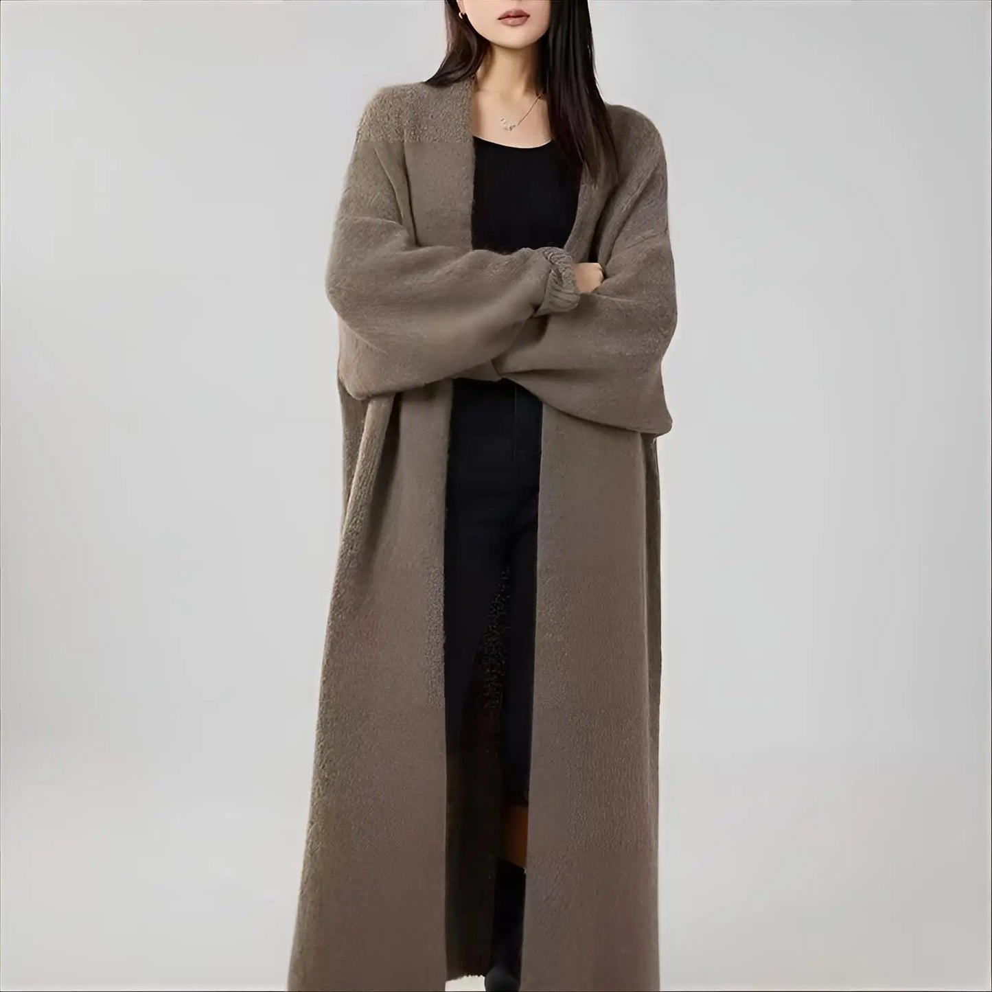 Mid-Calf Length, Long Sleeves, Oversized Course Knit Sweater, Loose Fit