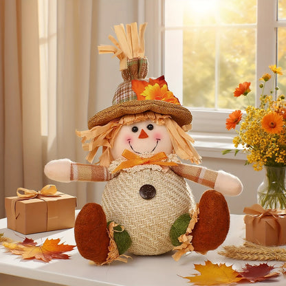 Rustic Autumn Harvest Scarecrow Decor, Plaid & Sunflower Accents for Thanksgiving, Halloween, Farmhouse Wall Decor, Party Props, approx 7 by 4 inches