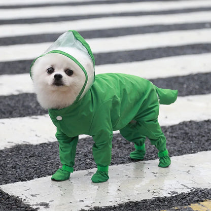 Waterproof Dog Coat with Rainproof Hood, Small Dog Raincoat with Rain Shoes, Overall Jumpsuit