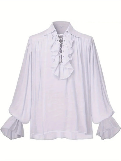 Medieval Halloween Costume Shirts, Autumn Casual Shirts, Steampunk,  Long Ruffled  Sleeve, Gothic Shirt