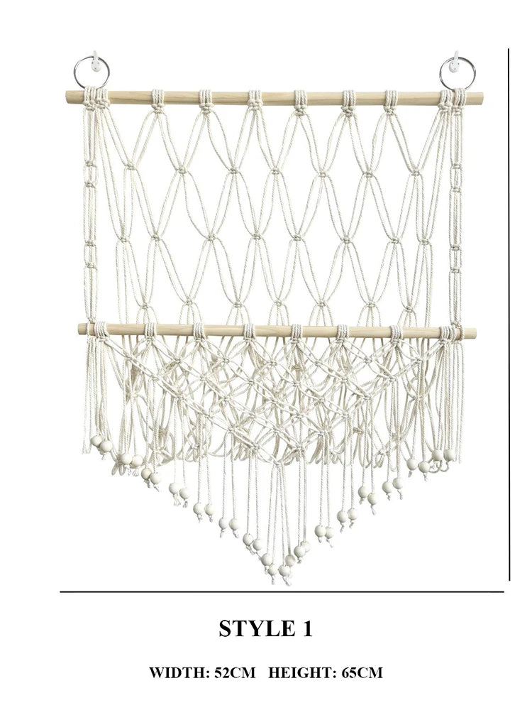 Boho Hand-woven Storage Hammock Rack Ideal for Children's Room Plush Toy Storage Display Shelf Home Decor Organizer Mesh Wall Art Tapestry