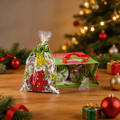 Grinch Christmas Gift Bags, Paper and Transparent, with Handles