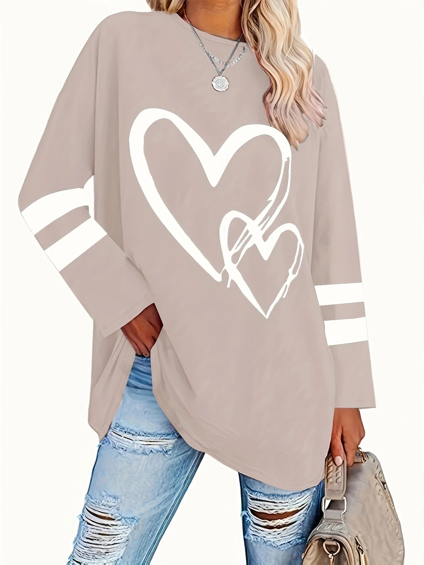 Plus Size eyelet hollow solid  heart-shaped printed long-sleeved Light Stretch, Casual.  Available in 6 Colors