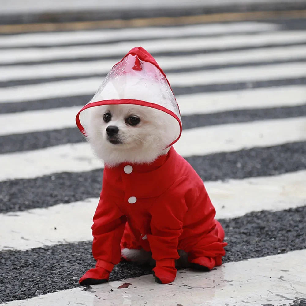 Waterproof Dog Coat with Rainproof Hood, Small Dog Raincoat with Rain Shoes, Overall Jumpsuit
