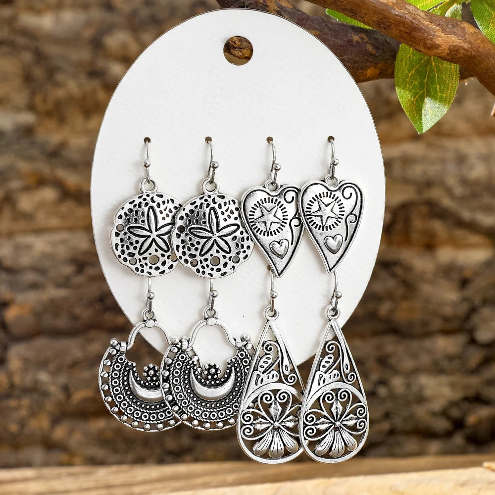 Vintage Ethnic Style Bohemian Antique Silver Geometric Earrings