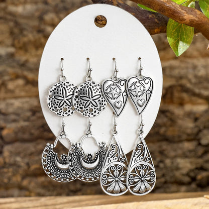 Vintage Ethnic Style Bohemian Antique Silver Geometric Earrings