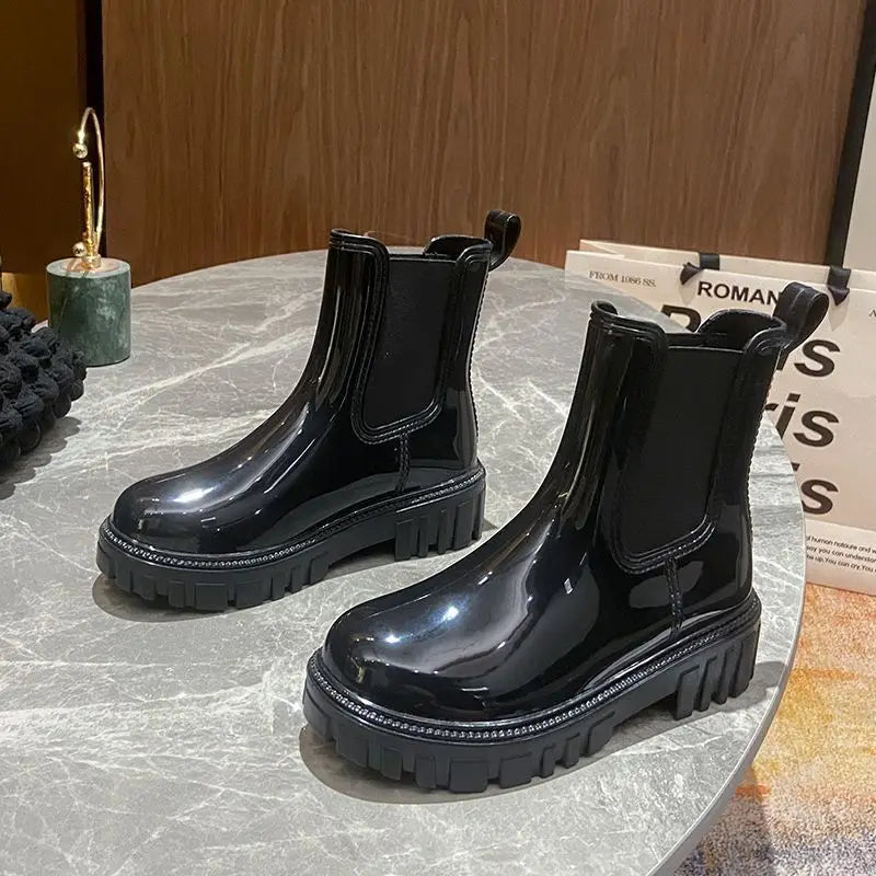 Shiney Ankle Rain Boots Wearable 4 Seasons Waterproof
