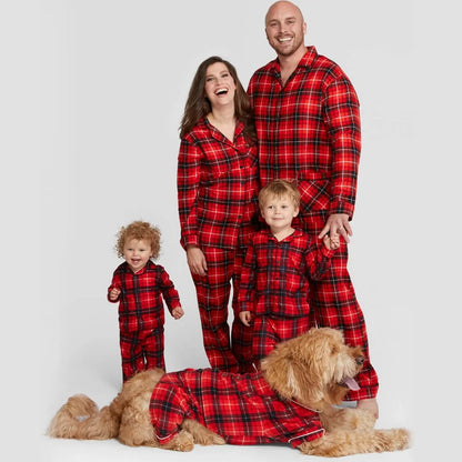 Family Christmas Pajamas Matching Sets Adult And Kids Red Plaid Button Shirts Tops+Pants Baby Romper Dog Pajamas too!!